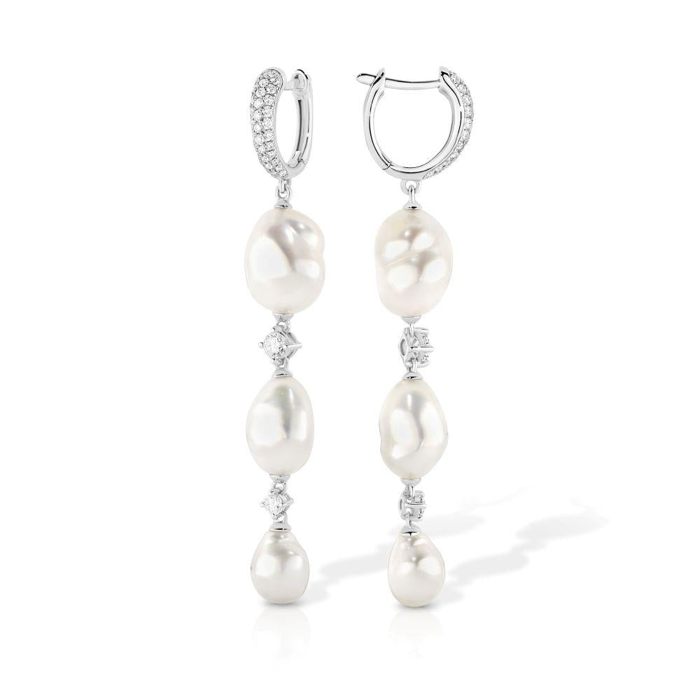 Keshi Pearl and Diamond Drop Earrings