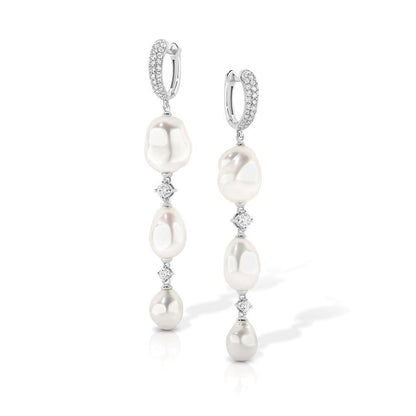 Keshi Pearl and Diamond Drop Earrings